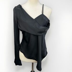 Topshop Womens Black Satin Cowl Neck One Top Shoulder Sz 6 Asymmetrical